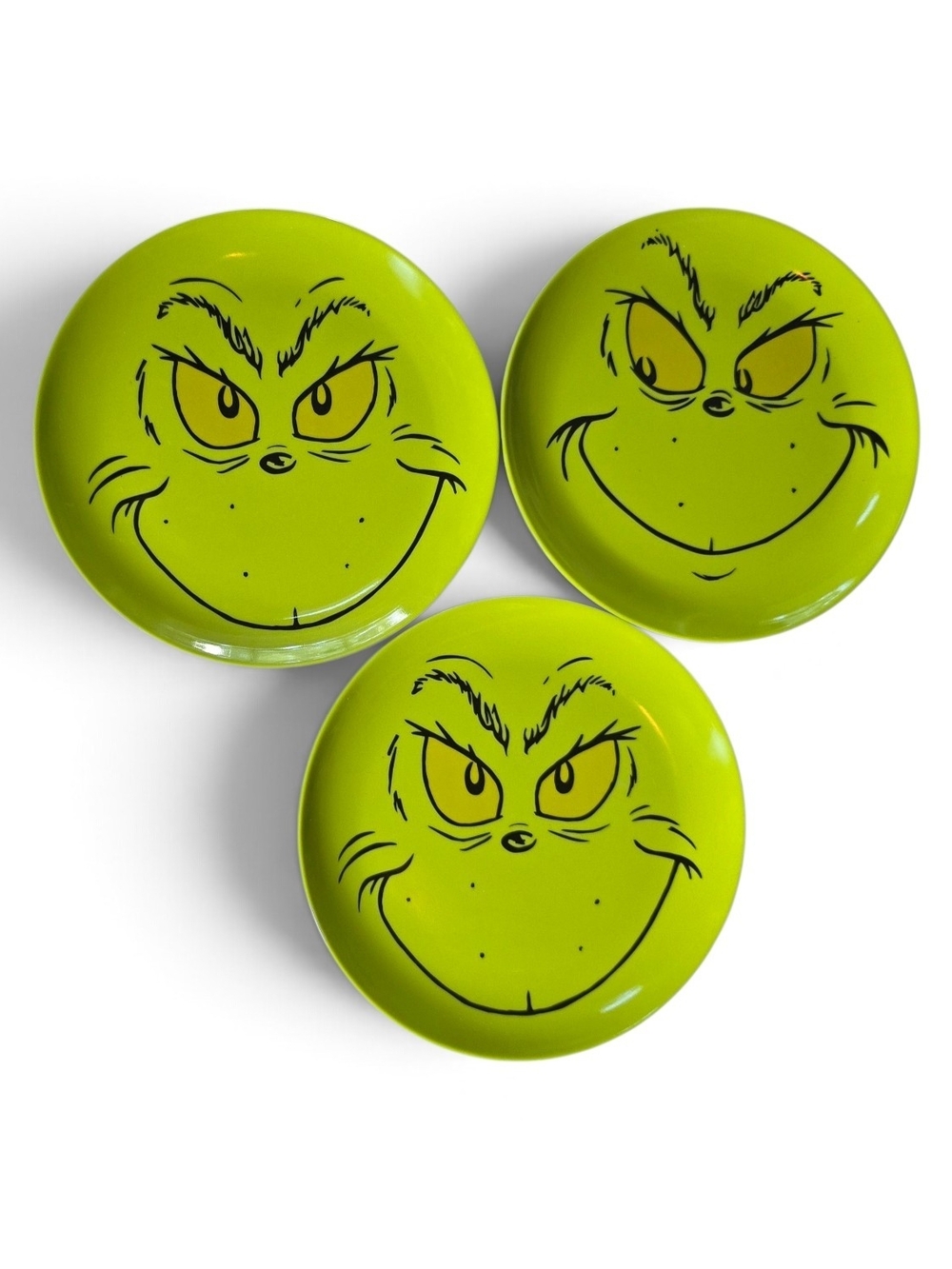 The Grinch Sleigh Bell Bistro 8” Plates Set of 3 Different Faces Christmas Nwt